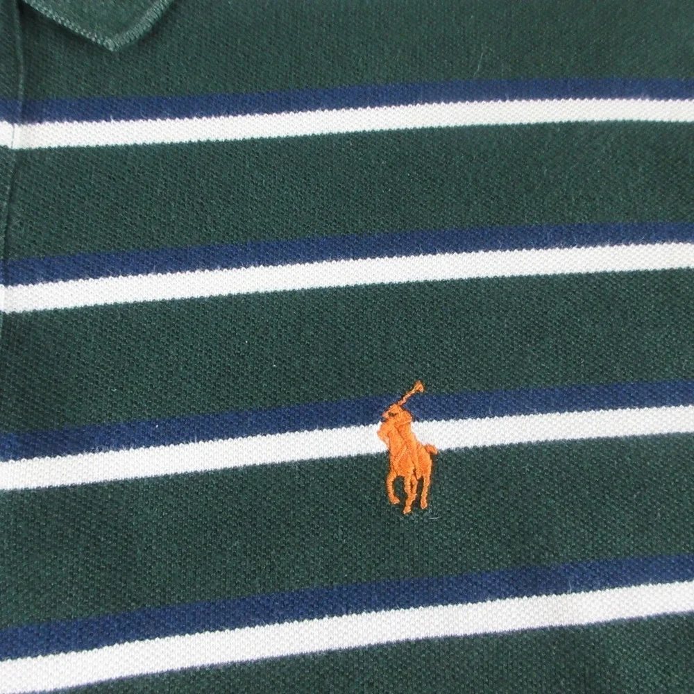 Polo Ralph Lauren Shirt Men XL Green White Striped Button Up Short Sleeve Preppy